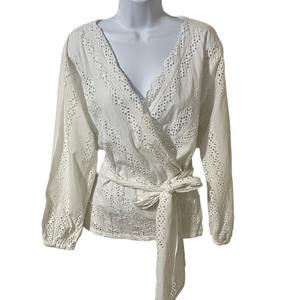 Per Una White Eyelet Wrap Blouse Size 12